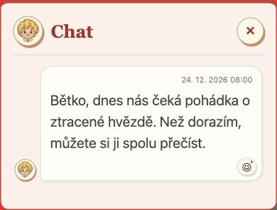 Otevřená zpráva v dětském pohledu vlastní zkoušky. Bětka i vzkaz jsou smyšlené. Výřez bez mapového podkladu.