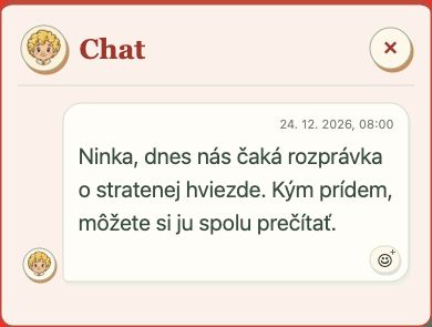 Otvorená správa v detskom pohľade vlastnej skúšky. Ninka aj odkaz sú vymyslené. Výrez bez mapového podkladu.